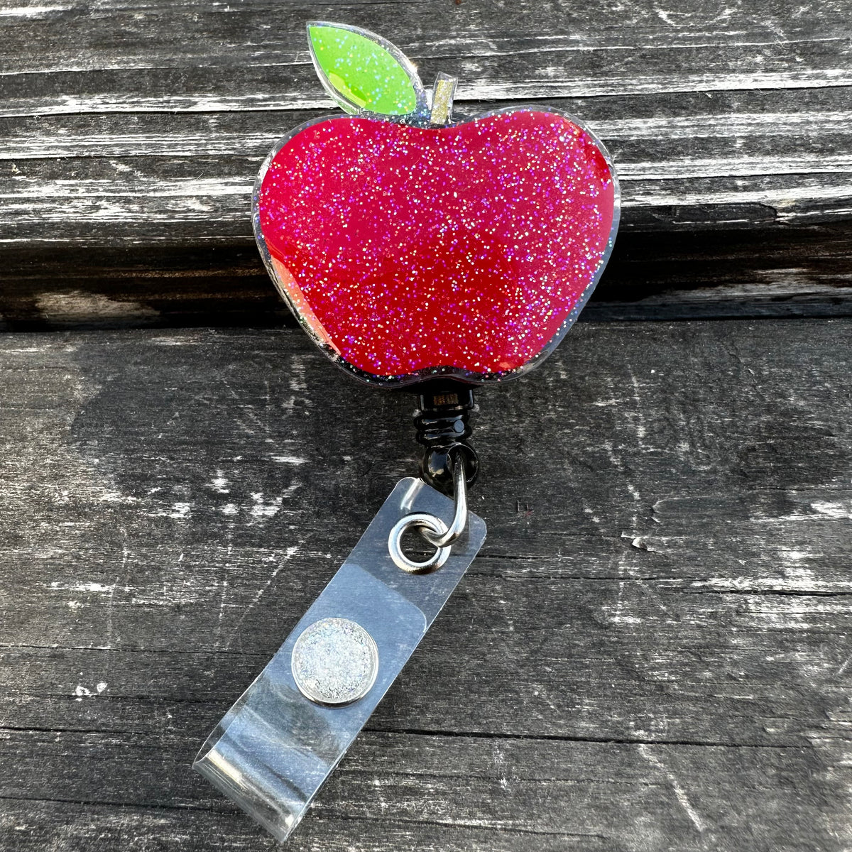 Apple Shaped Red Glitter Acrylic Blanks for Badge Reels 