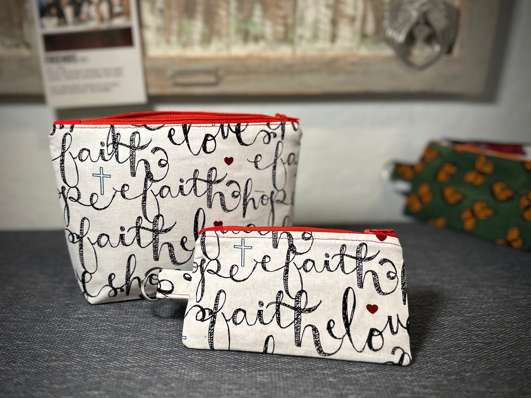 Faith Love Hope Fabric Lined Zipper Pouch