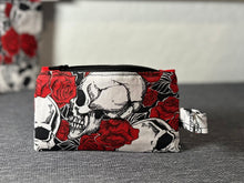 Load image into Gallery viewer, Skull and Roses Fabric Lined Zipper Pouch
